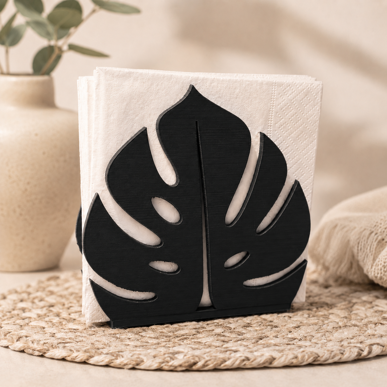 Porta-Guardanapos Folha Monstera – Organizador de Mesa Decorativo e Moderno