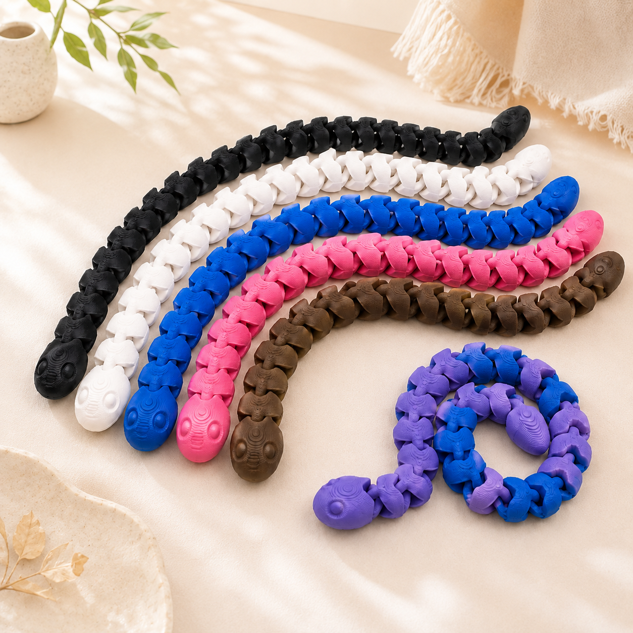 Kit 6 Cobrinhas Articuladas 3D – Brinquedos Sensoriais Flexíveis Coloridos