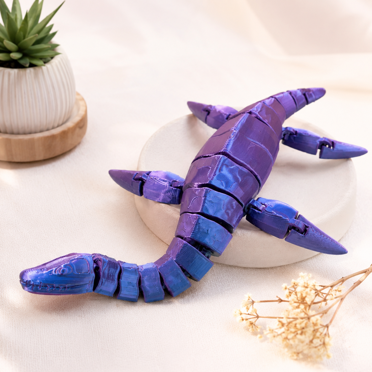 Plesiossauro Flexível Articulado – Brinquedo Sensorial e Decorativo 3D