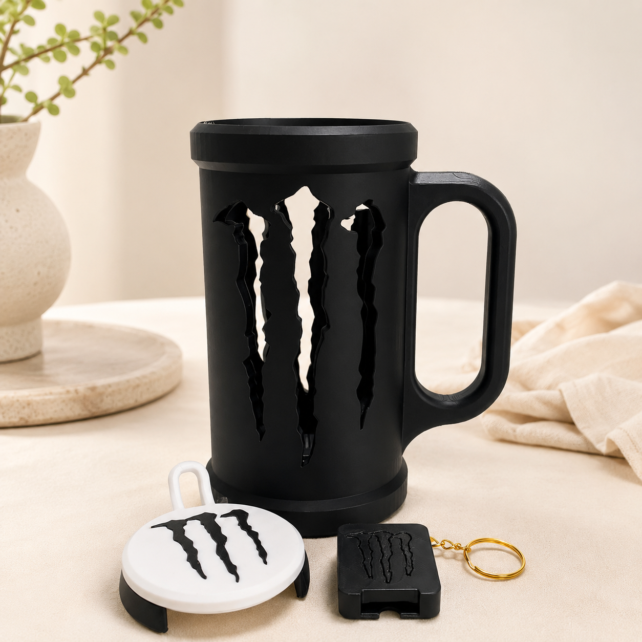 Kit Personalizado para Energético Monster 3D – Porta-Lata, Tampa e Chaveiro com Nome