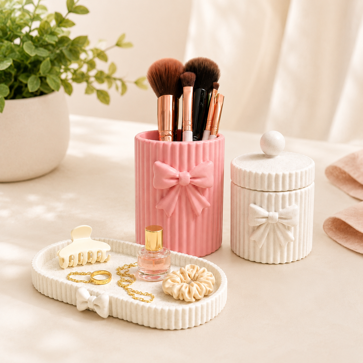 Kit Organizador Laço Premium – Porta Maquiagem, Joias e Acessórios