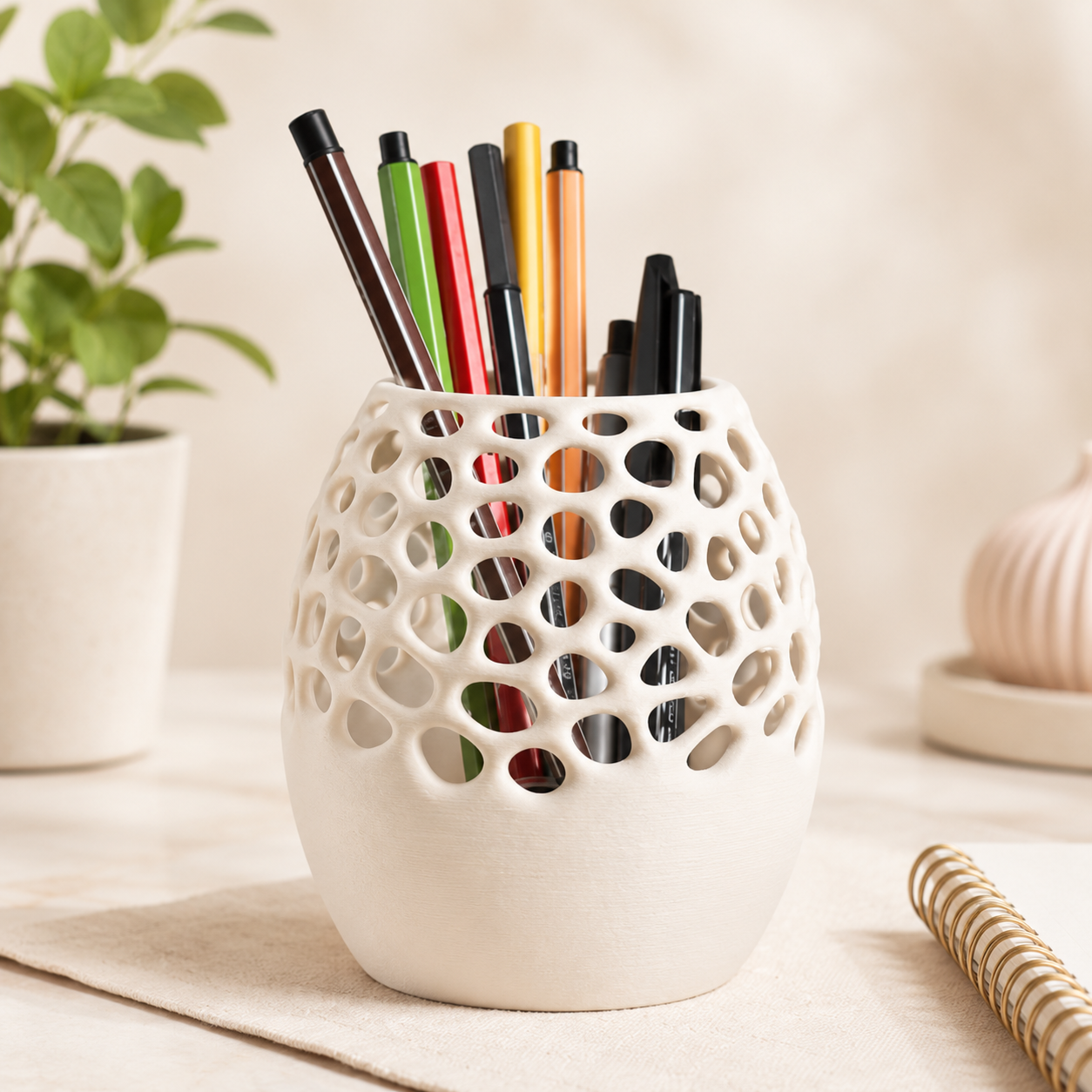 Porta-Lápis Voronoi 3D – Organizador de Mesa Moderno e Decorativo