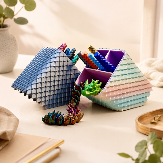 Organizador de Mesa Escamas de Dragão – Porta-Canetas 3D Decorativo com Compartimentos