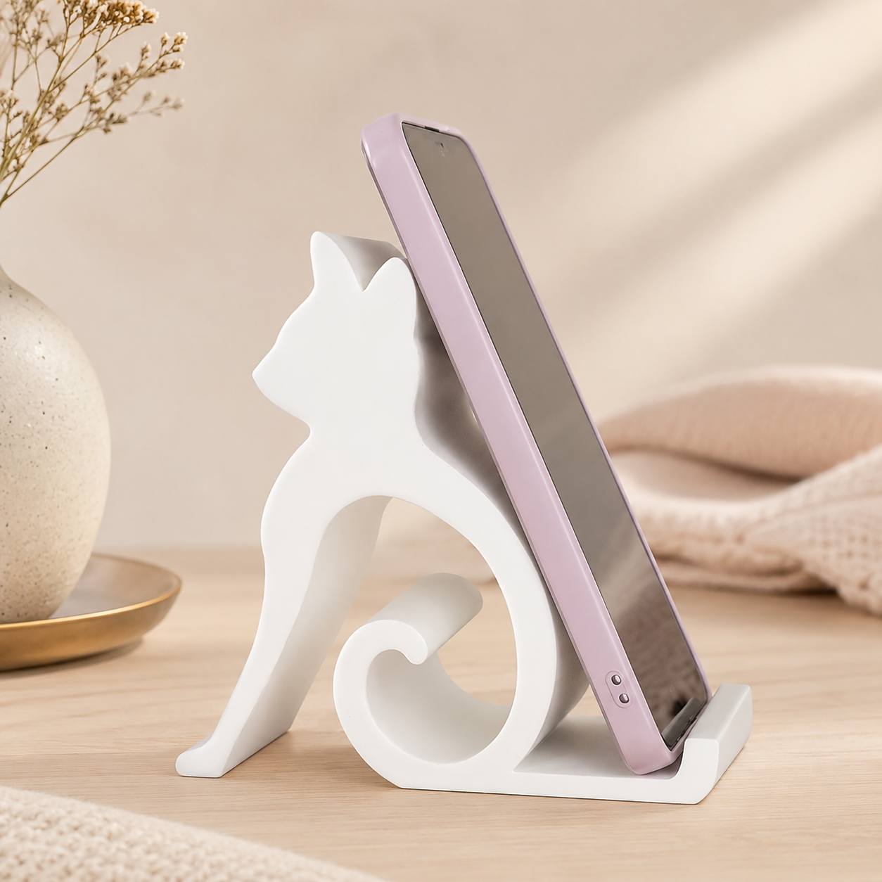 Suporte de Celular Gato Decorativo – Porta-Celular de Mesa Moderno e Elegante