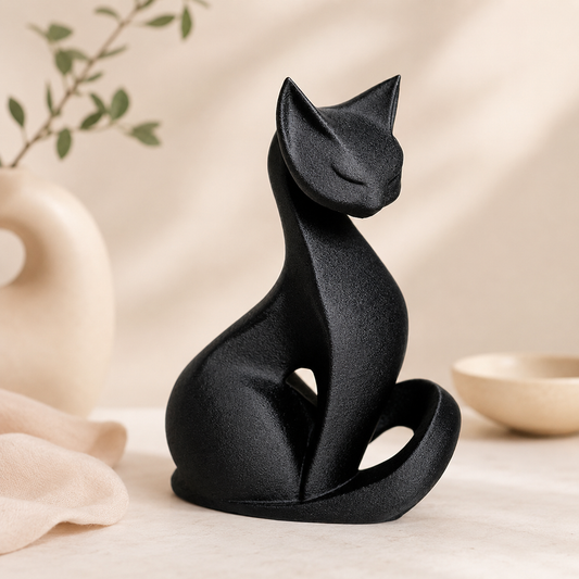 Escultura Gato Preto Minimalista – Decoração Elegante em Impressão 3D para Casa e Escritório