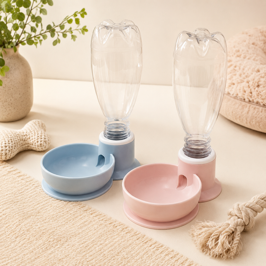 Bebedouro Pet Portátil para Garrafa – Comedouro de Água para Cães e Gatos em Azul ou Rosa