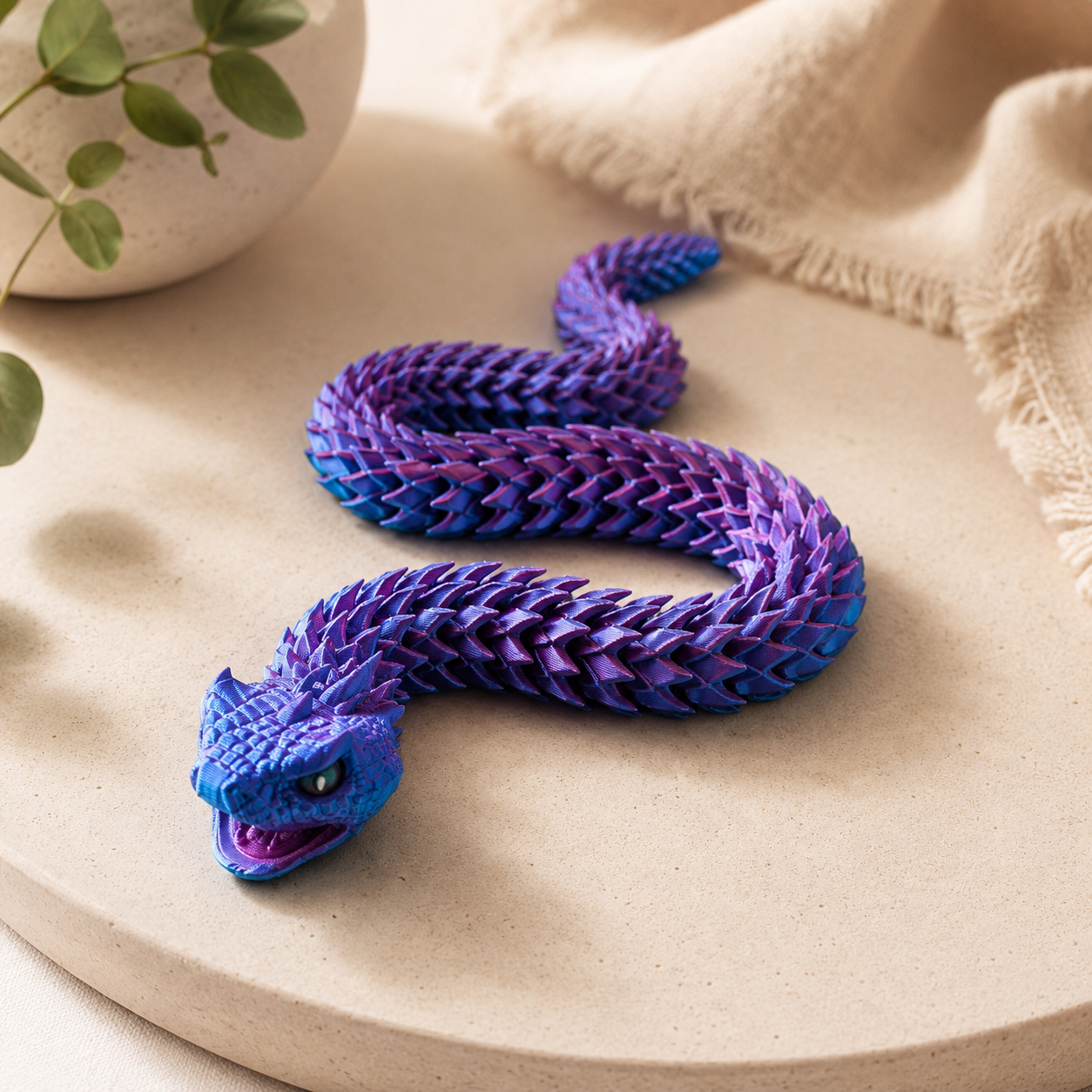 Cobra Articulada 3D Roxo/Azul – Brinquedo Sensorial Flexível com Escamas