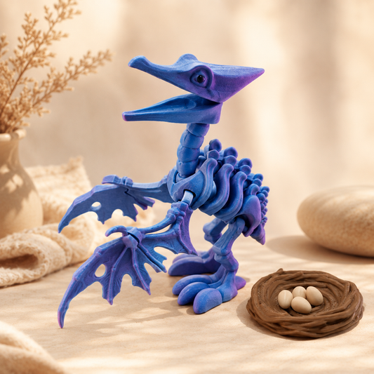 Pteranodonte Esquelético Articulado com Ninho e Ovos – Fidget Colecionável